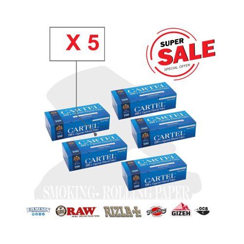 Tubetti per sigarette Cartel 100’s Blue Regular con filtro blu da 25 mm – Confezione da 200 tubetti