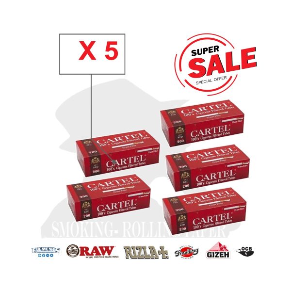 master-124 Tubetti per sigarette Cartel 100's Red Regular 25 mm – Confezione da 200 tubetti