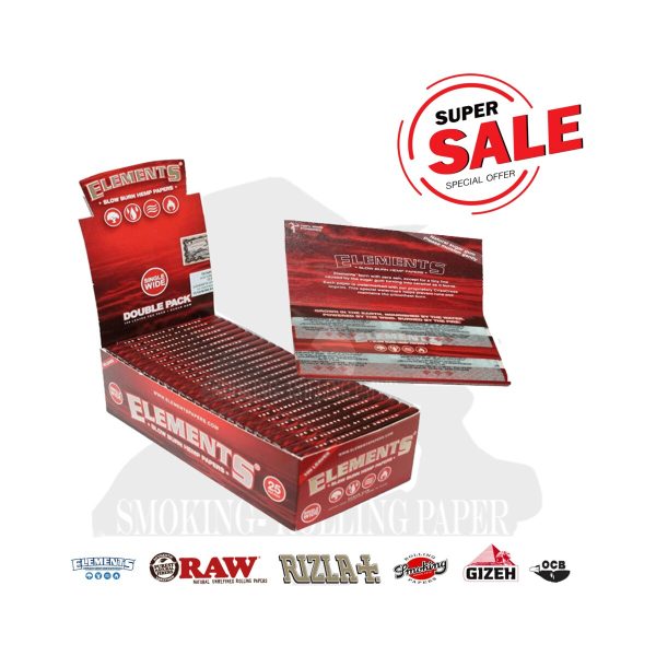 Cartine Elements Double Wide Red Corte Regular – Confezione da 25 libretti