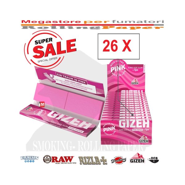 master-175 Cartine Gizeh Pink King Size con filtri – Confezione da 26 libretti