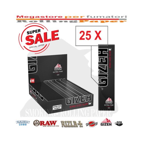 master-183 Cartine Gizeh Extra Fine Black King Size Slim – Confezione da 25 libretti