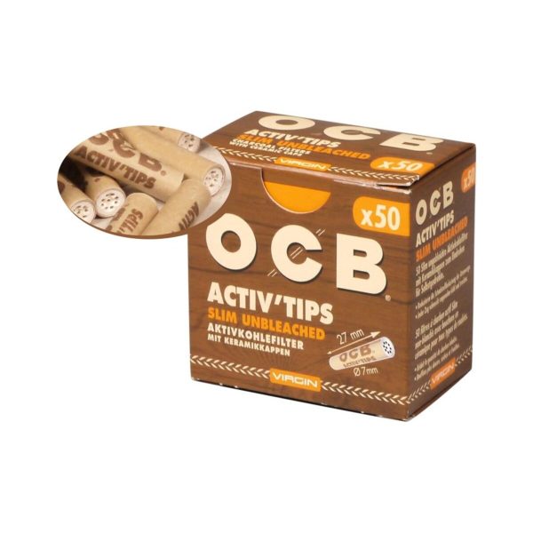 master-208 Filtri ai carboni attivi OCB Activ Tips Unbleached Slim 7 mm – 50 filtri