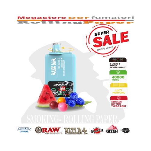 Razz Bar 40K – 40.000 puff – Blue Razz Ice / Fragola Anguria / Gomma da masticare