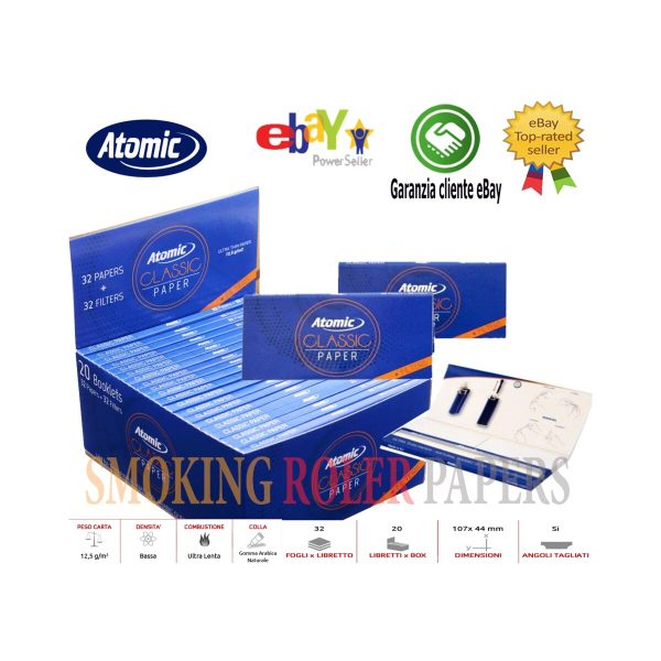 Cartine Atomic Classic King Size Slim con filtri – Confezione da 20 libretti